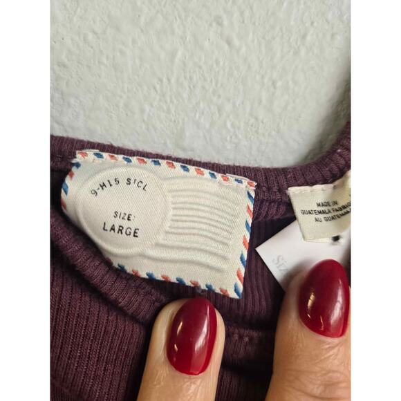 Anthropologie MAEVE Ribbed Knit T-Shirt Tee Wide Scoop Neck Maroon Wine Large - Picture 3 of 4